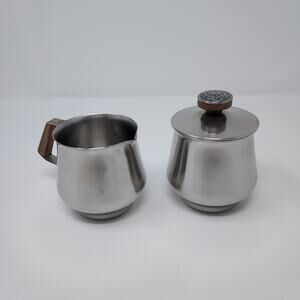 International Decorator Stainless Steel 18-8 Creamer & Lidded Sugar MCM Vintage